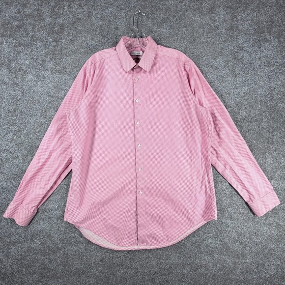 Calvin Klein Other - Calvin Klein Steel+ Dress Shirt Mens L PinK Geometric Stretch Non Iron Slim Fit